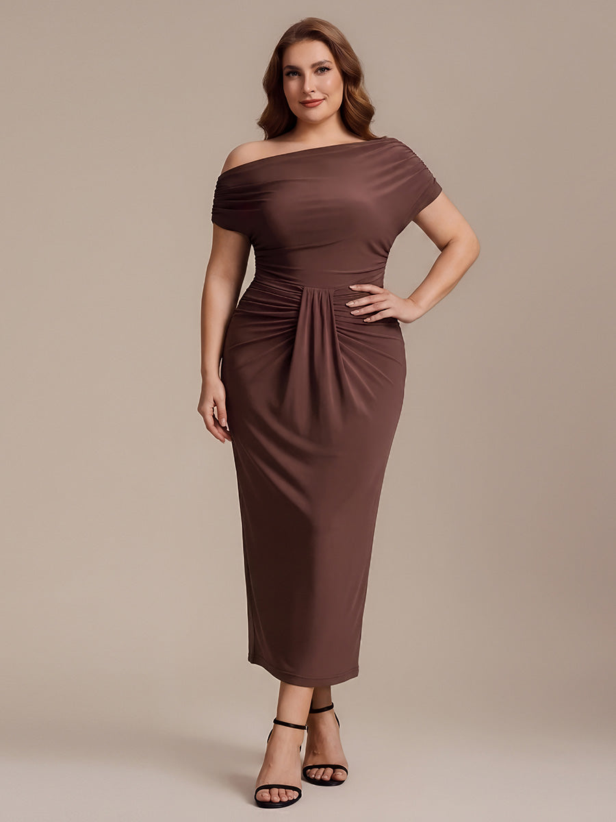 Color=Chocolate Brown | Wholesale Pricing Short Sleeve Off-Shoulder High Stretch A-Line Evening Tops-Chocolate Brown 16