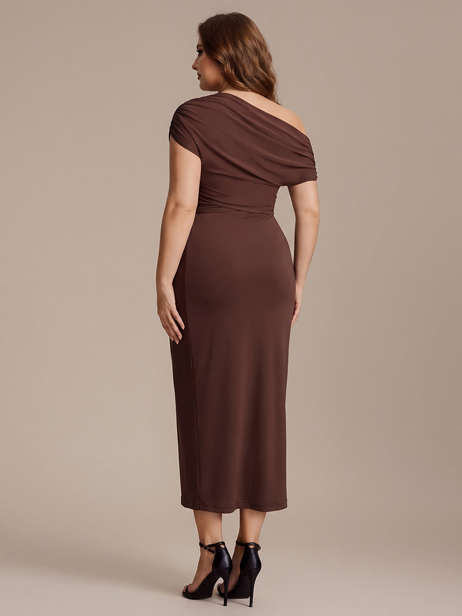 Color=Chocolate Brown | Wholesale Pricing Short Sleeve Off-Shoulder High Stretch A-Line Evening Tops-Chocolate Brown 17