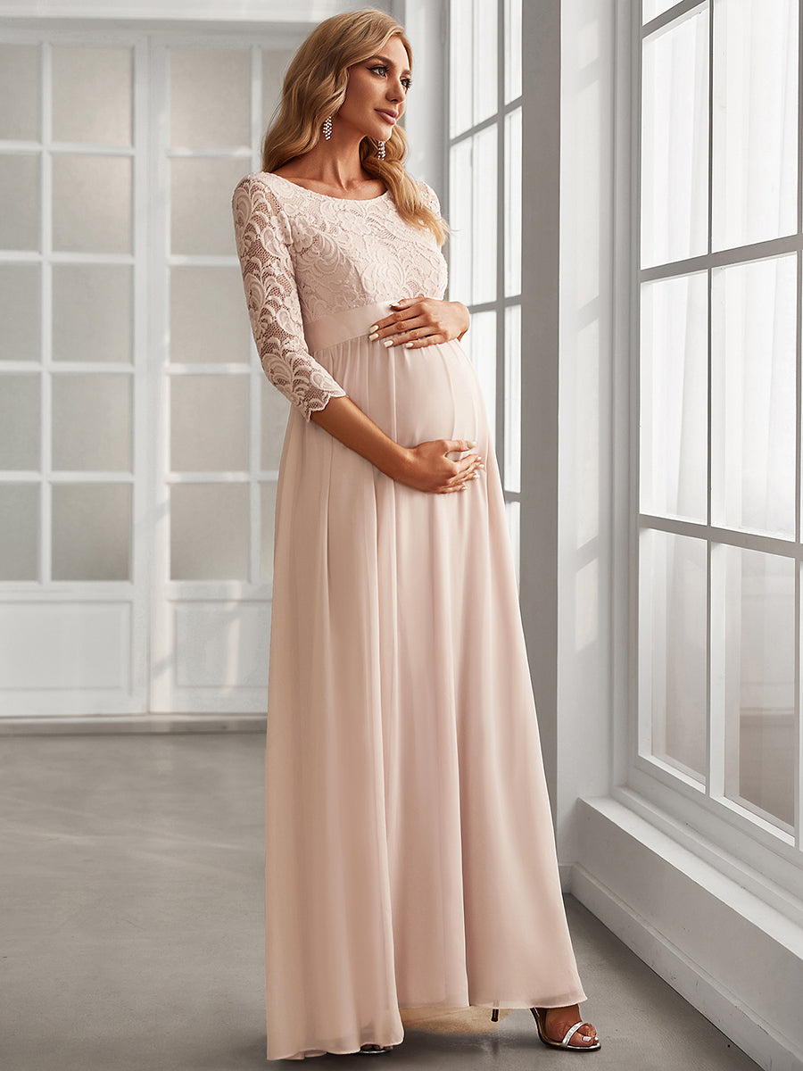 Color=Blush | Simple and Elegant Maternity Dress with A-line silhouette-Blush 4