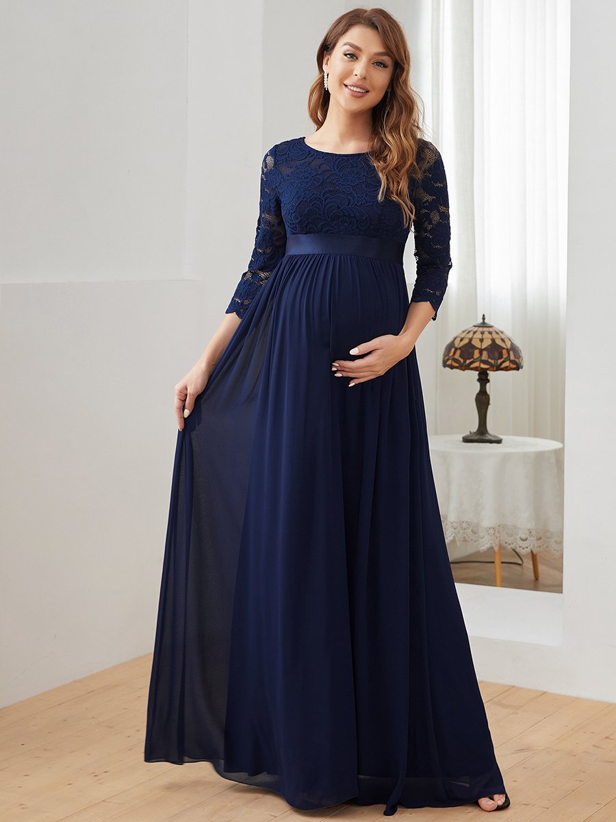 Color=Navy Blue | Simple and Elegant Maternity Dress with A-line silhouette-Navy Blue 1