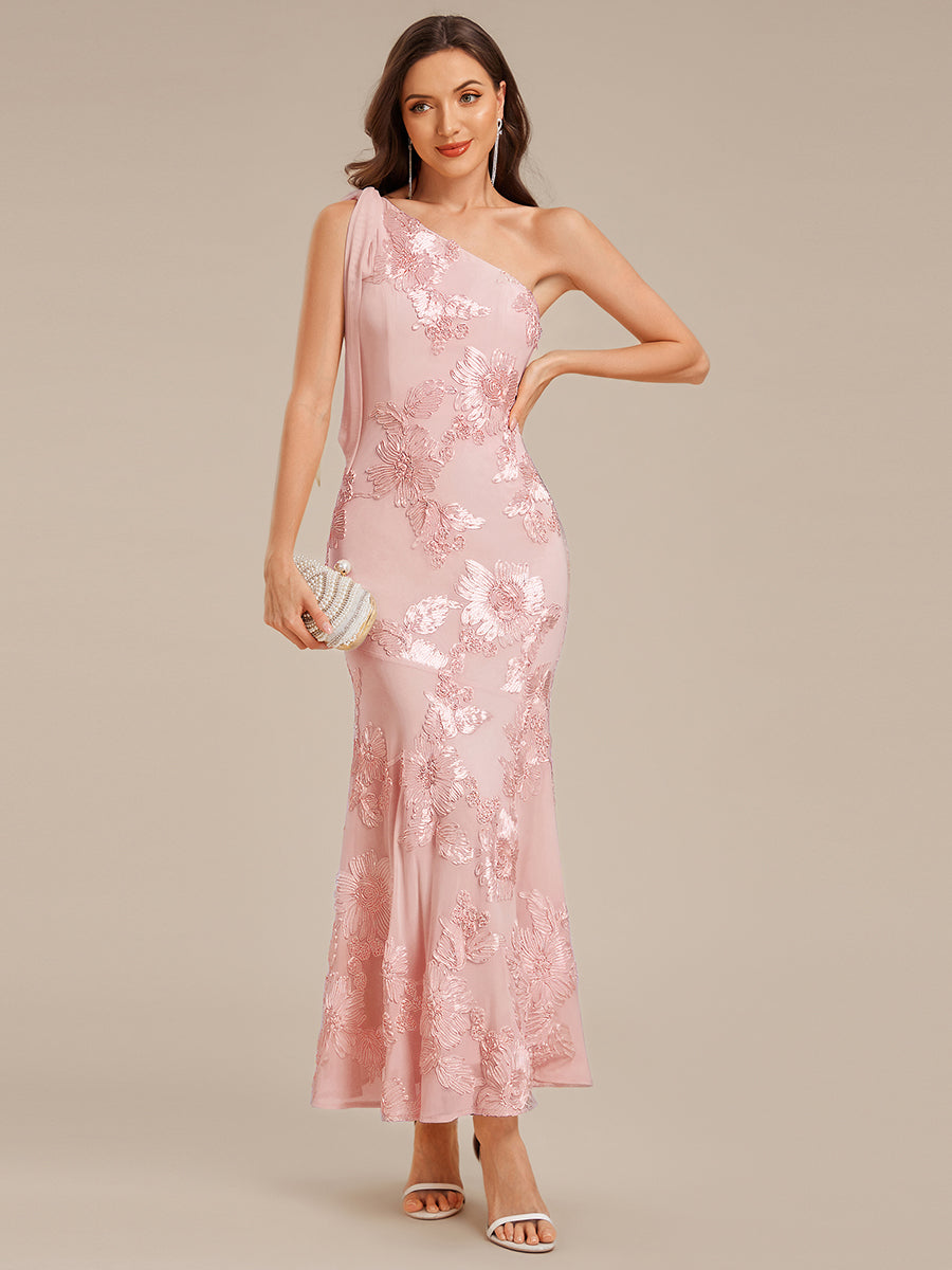 Color=Pink | Custom Solutions Strapless Asymmetrical Fishtail Maxi Dress with Flowing Ribbons Evening Dresses-Pink 10