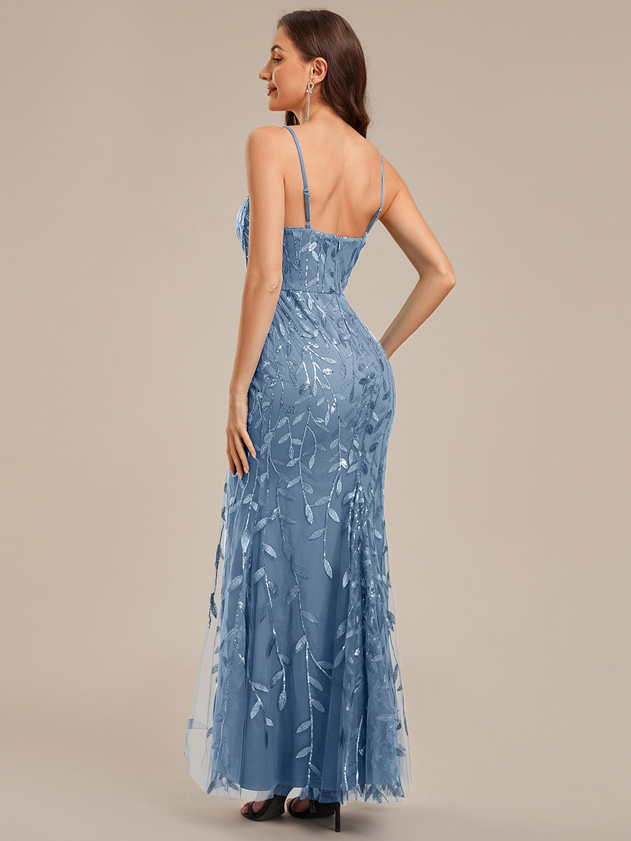 Color=Dusty Blue | Custom Solutions Strapless Sleeveless Fishtail Non-Stretch Floor Length Evening Dresses-Dusty Blue 10