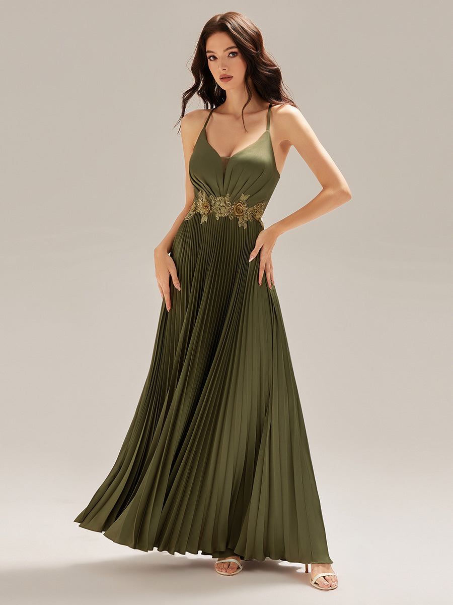 Color=Olive Green | Custom Made Sleeveless V-Neck Backless A-Line Floor Length Evening Dresses-Olive Green 7