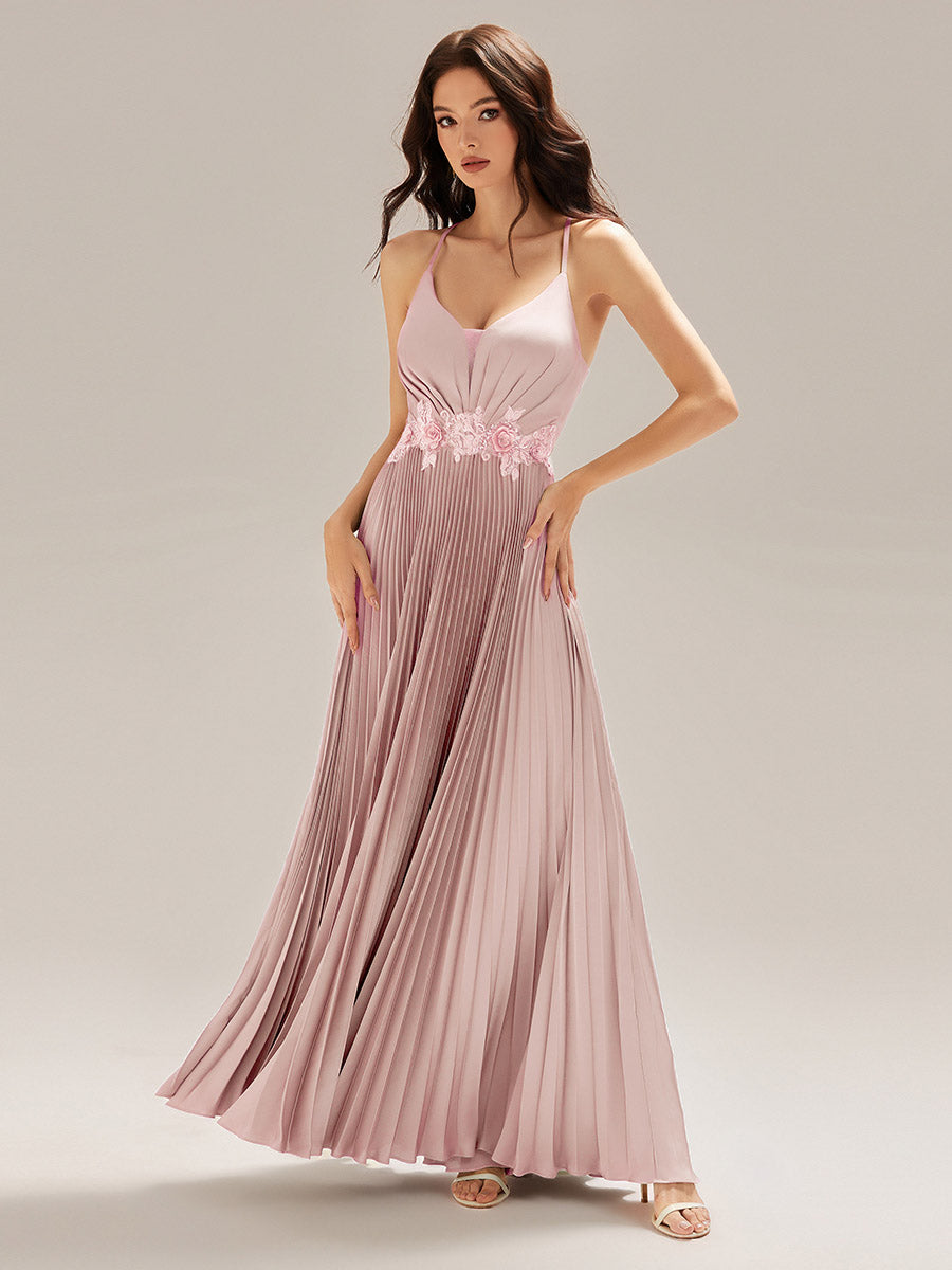 Color=Pink | Custom Made Sleeveless V-Neck Backless A-Line Floor Length Evening Dresses-Pink 10