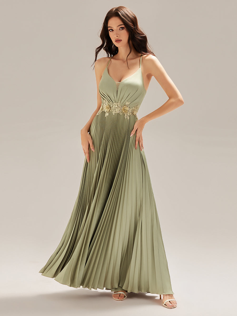 Color=Sage Green | Custom Made Sleeveless V-Neck Backless A-Line Floor Length Evening Dresses-Sage Green 13