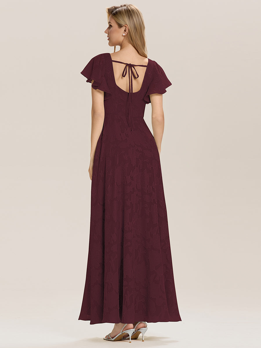 Color=Burgundy | Short Sleeve Ruffle Tie-Front Backless A-Line Floor Length Evening Dresses-Burgundy 2