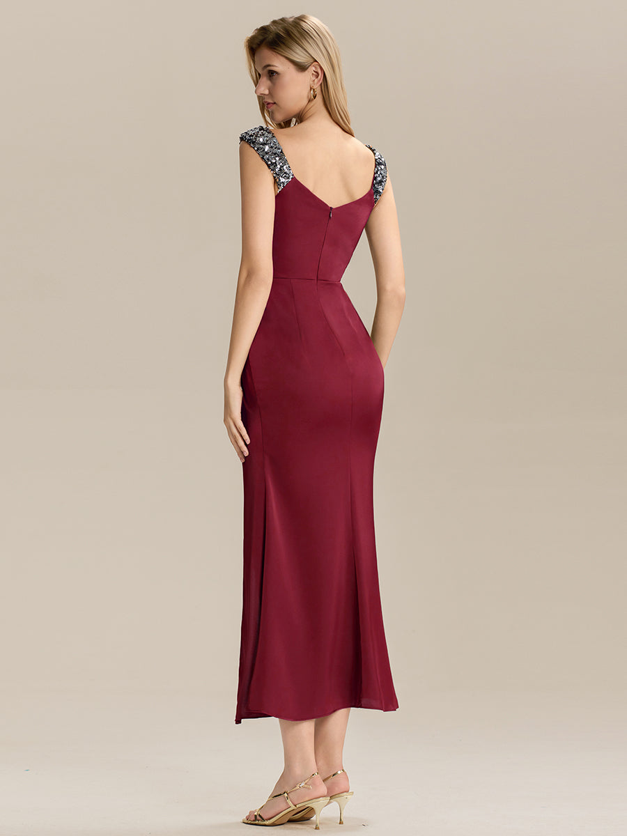 Color=Burgundy | Custom Made Strapless Deep V-Neck Sequin Fishtail Floor Length Evening Dresses-Burgundy 2