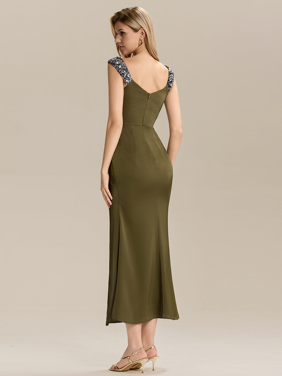 Color=Olive Green | Custom Made Strapless Deep V-Neck Sequin Fishtail Floor Length Evening Dresses-Olive Green 22