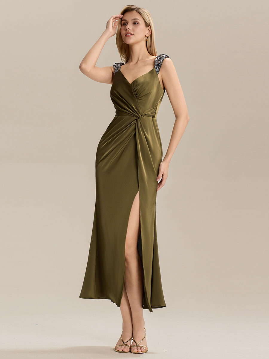 Color=Olive Green | Custom Made Strapless Deep V-Neck Sequin Fishtail Floor Length Evening Dresses-Olive Green 24