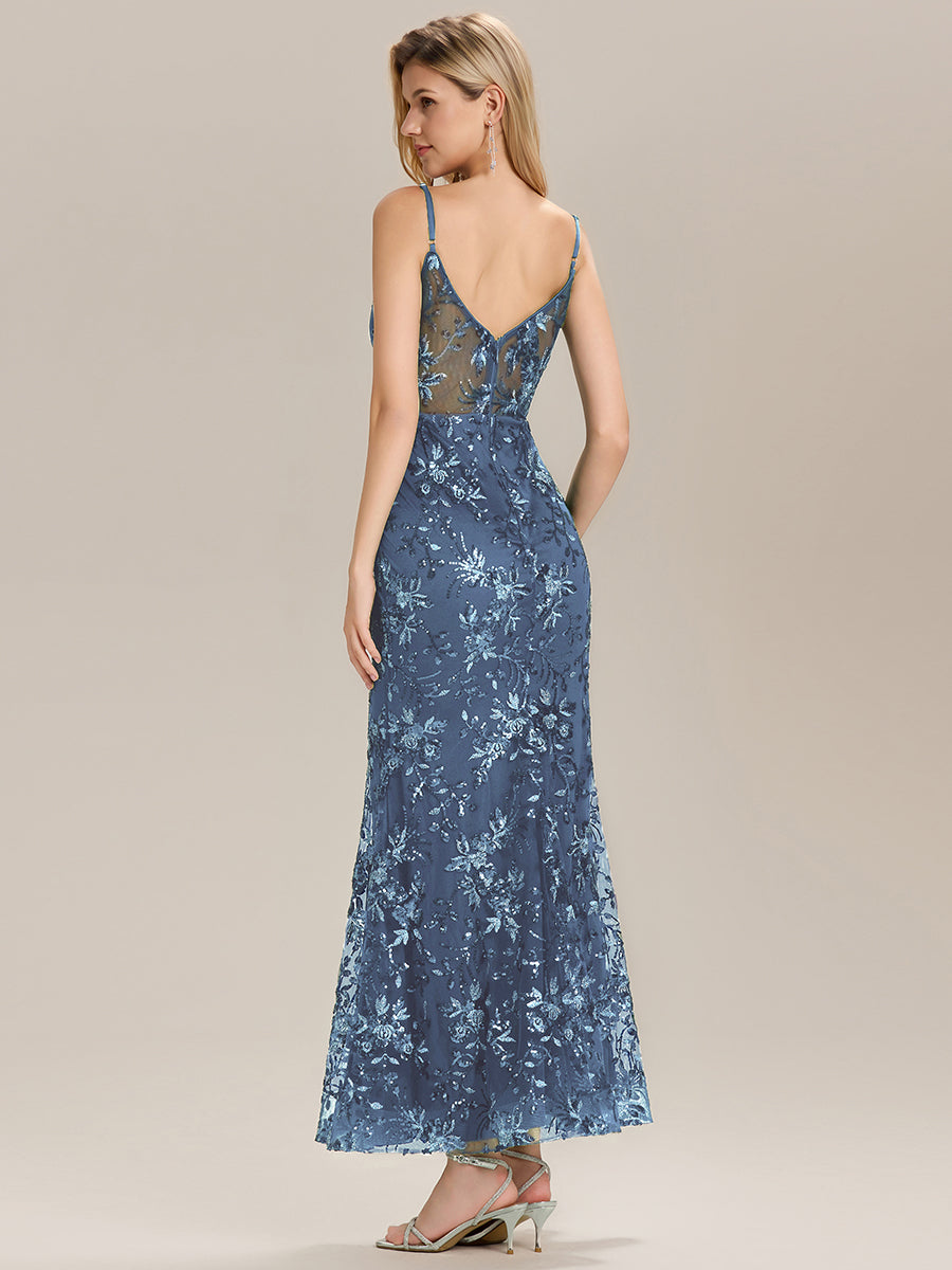 Color=Dusty Blue | Custom Made Sleeveless Deep V-Neck Backless Sequin Fishtail Evening Dresses-Dusty Blue 11