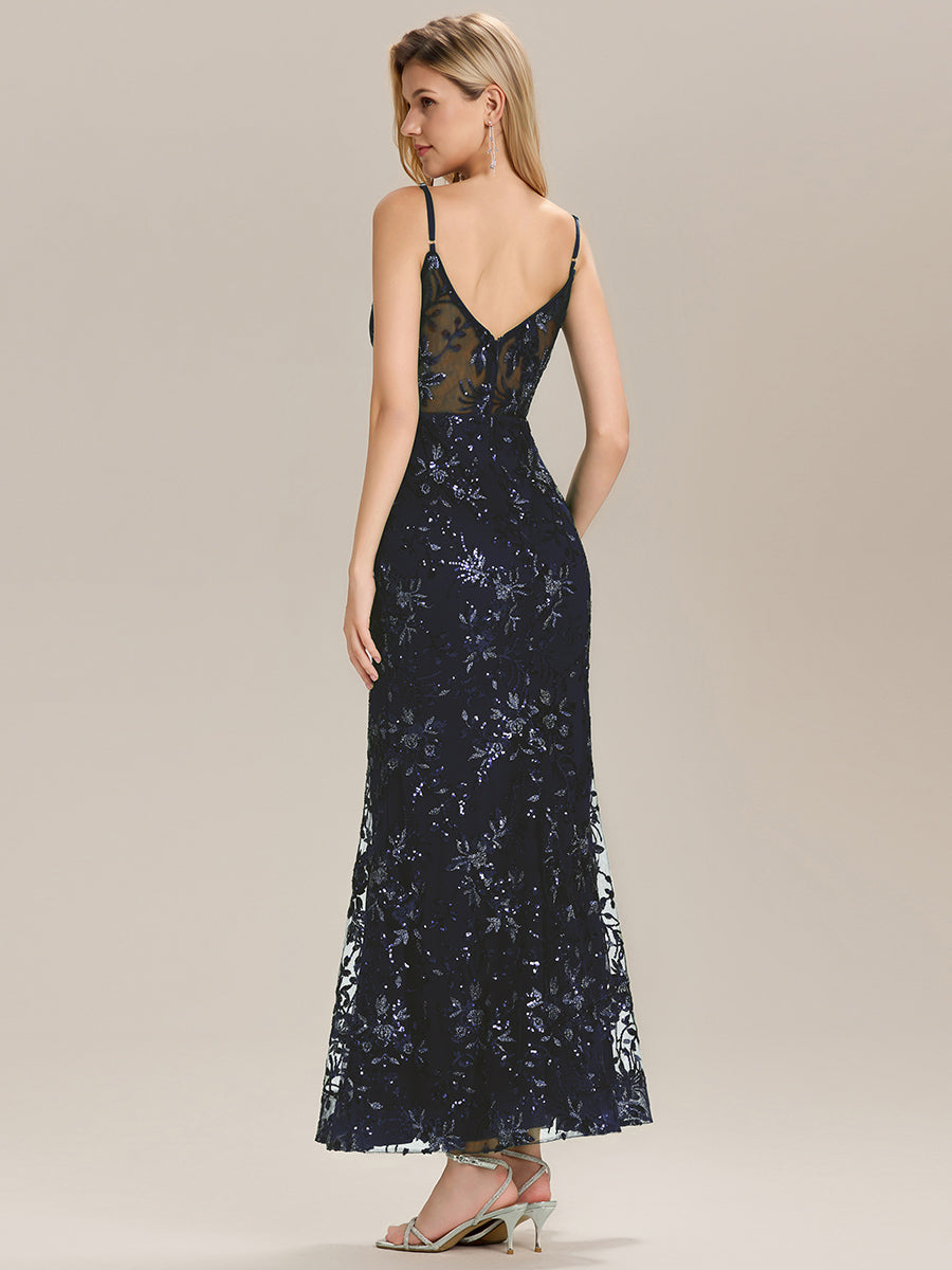 Color=Navy Blue | Custom Made Sleeveless Deep V-Neck Backless Sequin Fishtail Evening Dresses-Navy Blue 13