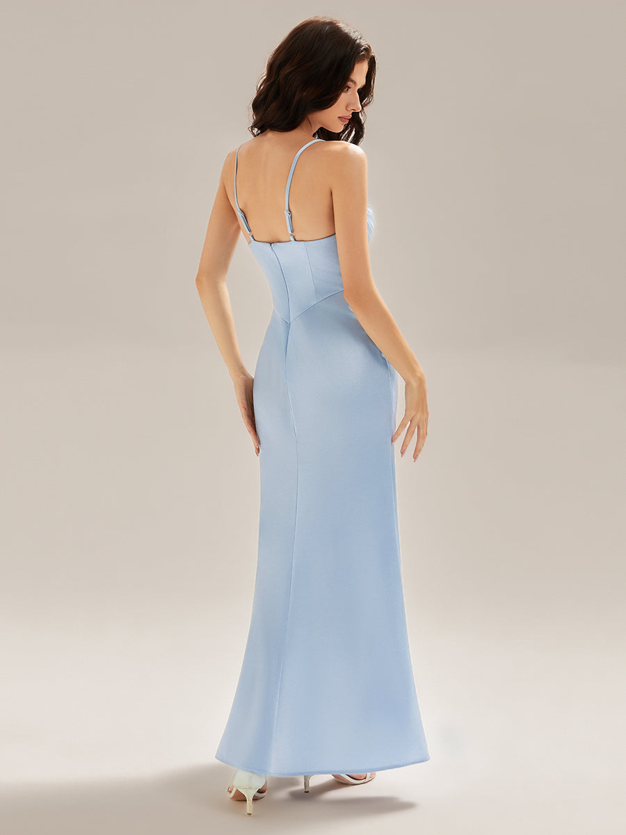 Color=Light Blue | Custom Solutions Sleeveless Deep V-Neck Gathered Jumpsuit with Flowing Ribbons Evening Dresses-Light Blue 11