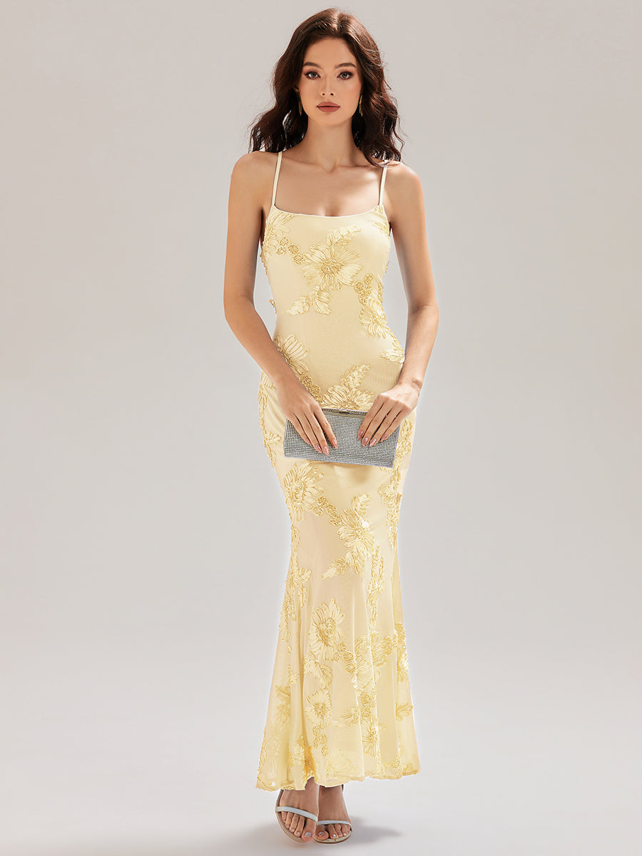 Color=Yellow | Custom Solutions Adjustable Spaghetti Strap Backless Fishtail Maxi Evening Dresses-Yellow 15