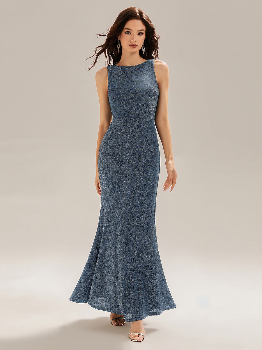 Color=Dusty Blue | Custom Made Strapless High Stretch Fishtail Backless Round Neck Evening Dresses-Dusty Blue 9