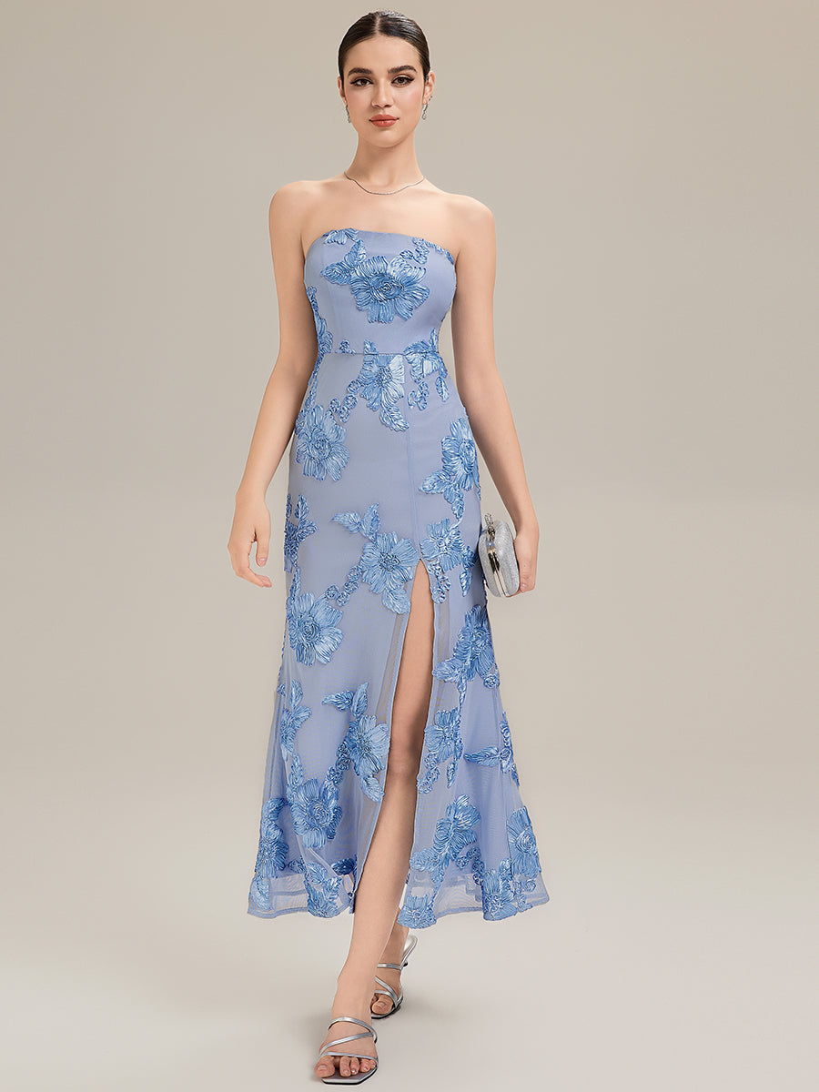 Color=Ice Blue | Custom Solutions Strapless High Stretch Bodycon Maxi Dress with Thigh-High Slit Evening Dresses-Ice Blue 10