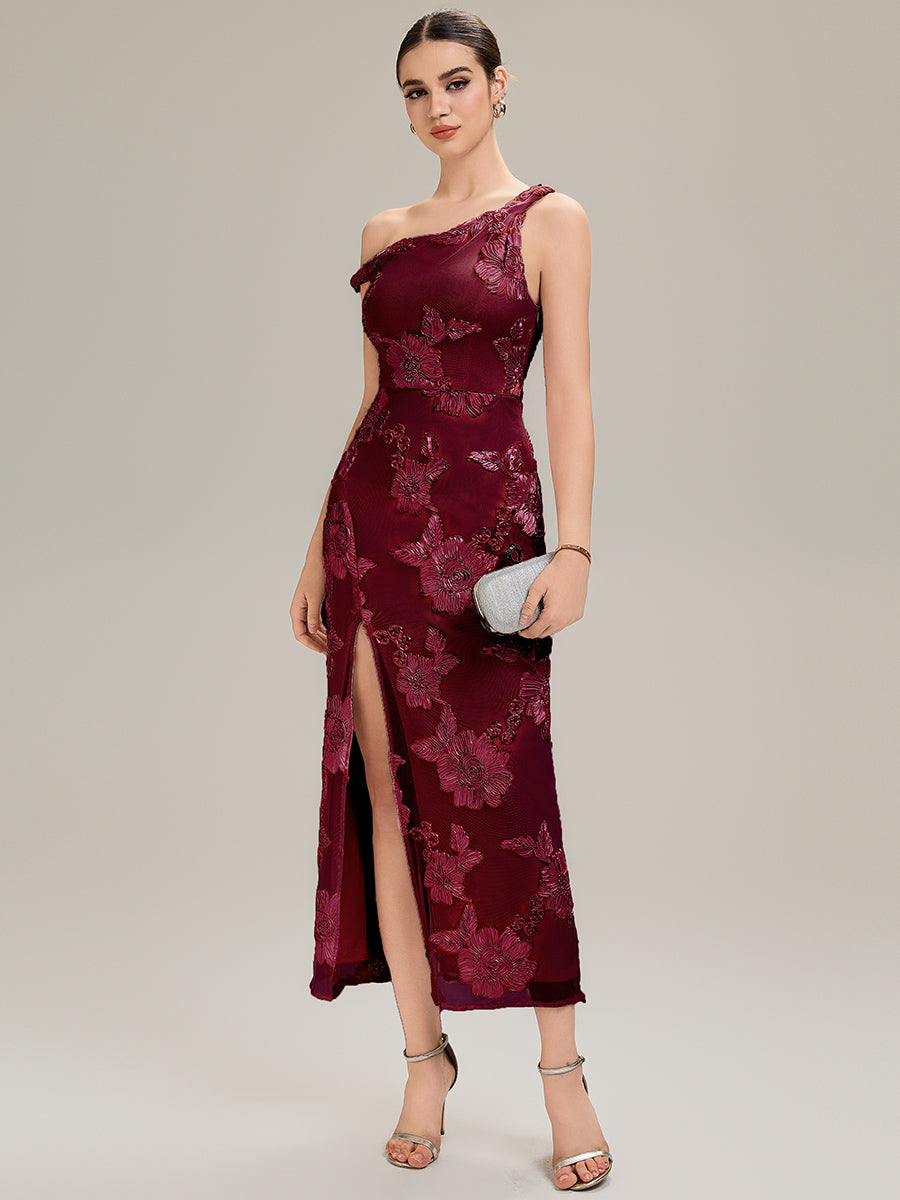 Color=Burgundy | Custom Solutions Strapless Sleeveless Fishtail Maxi Dress with Tie-Front Evening Dresses-Burgundy 1