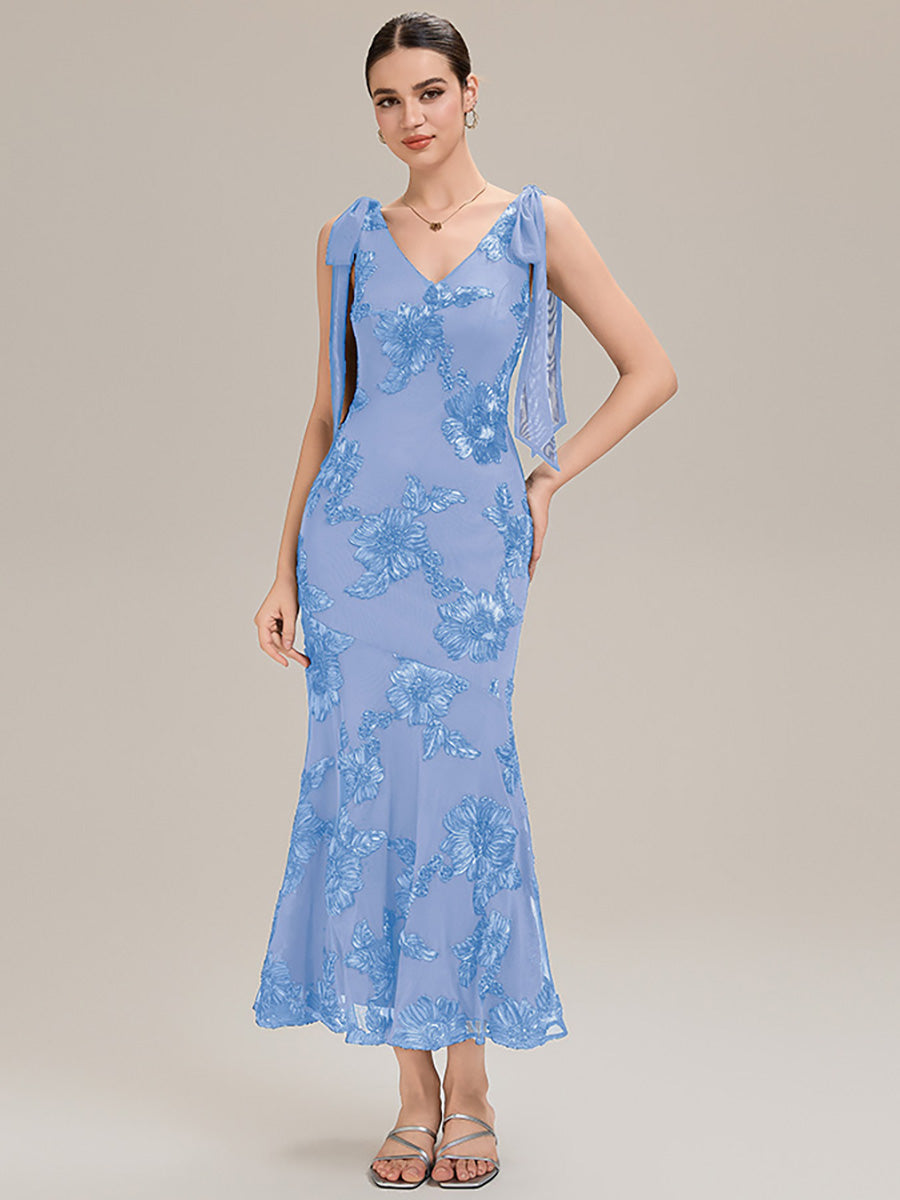 Color=Ice Blue | Custom Solutions Sleeveless Strapless Fishtail Maxi Dress with Tie-Front Evening Dresses-Ice Blue 10