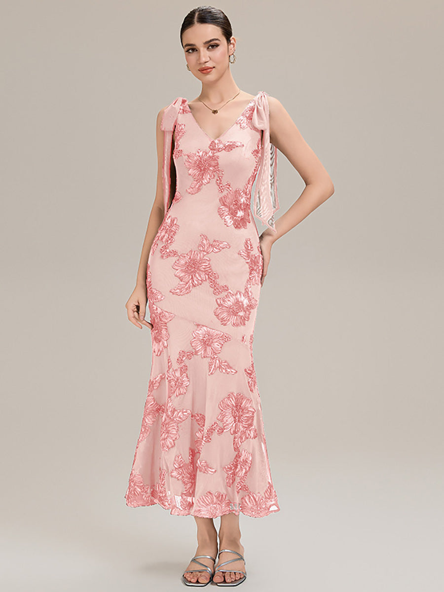 Color=Pink | Custom Solutions Sleeveless Strapless Fishtail Maxi Dress with Tie-Front Evening Dresses-Pink 18