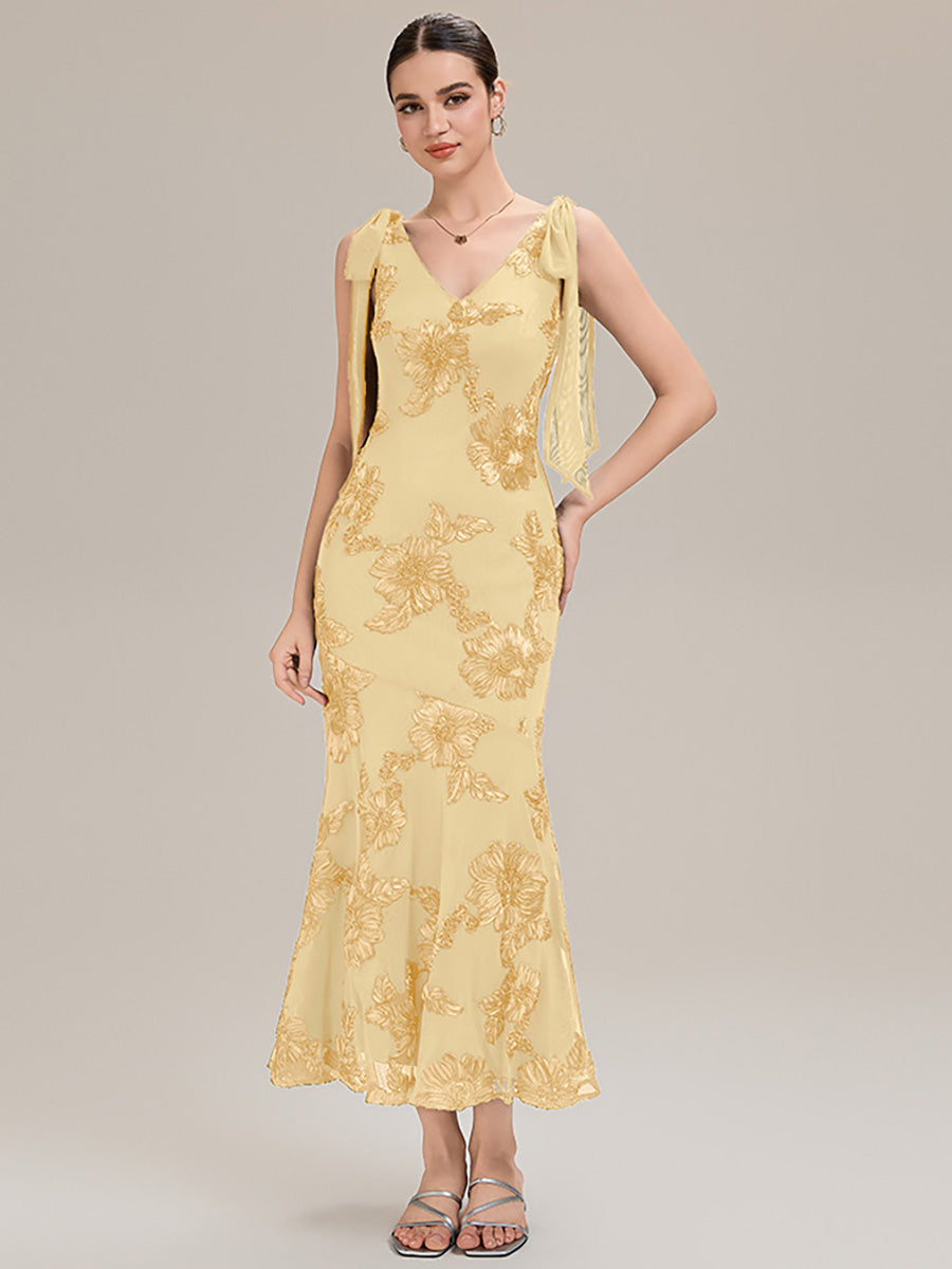 Color=Yellow | Custom Solutions Sleeveless Strapless Fishtail Maxi Dress with Tie-Front Evening Dresses-Yellow 21