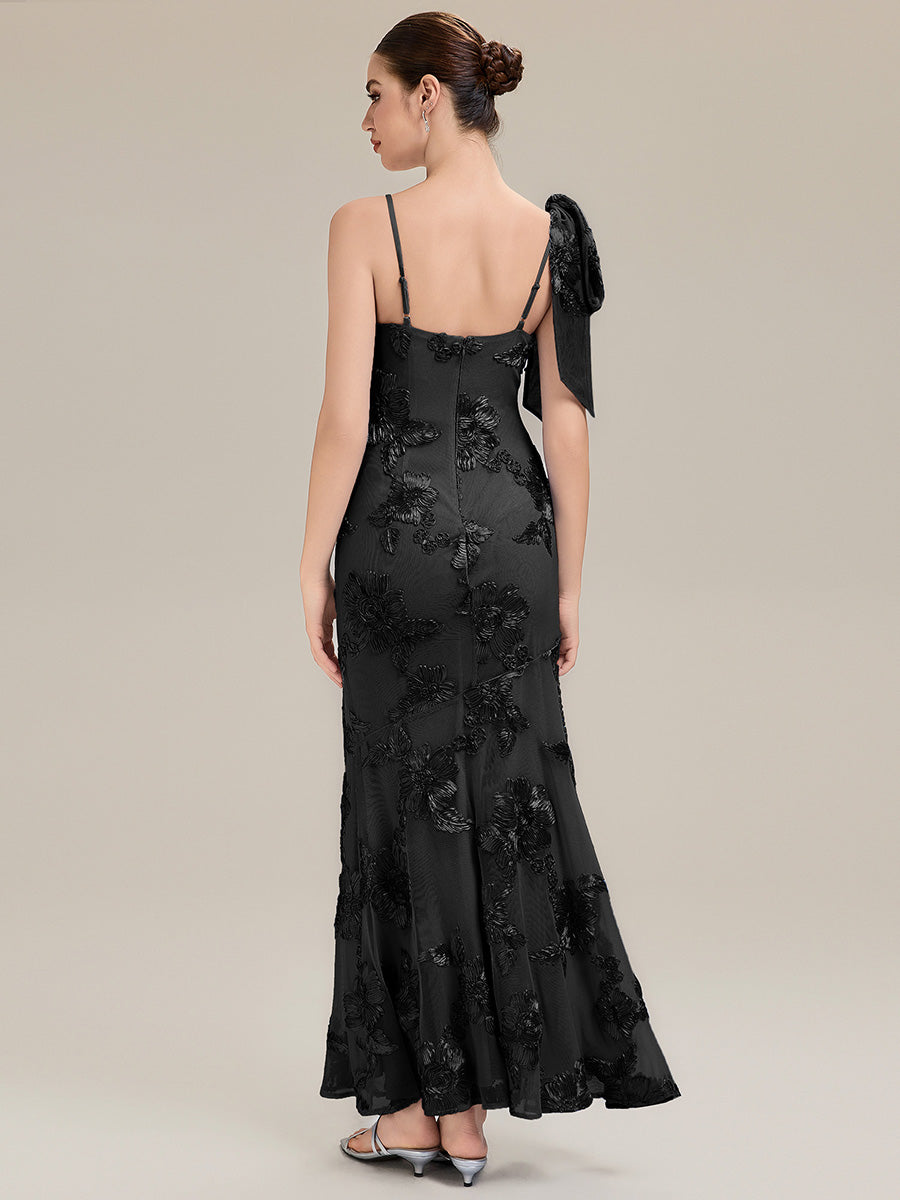 Color=Black | Custom Made Sleeveless Floral Jacquard Cowl Neck Fishtail Floor Length Evening Dresses-Black 5