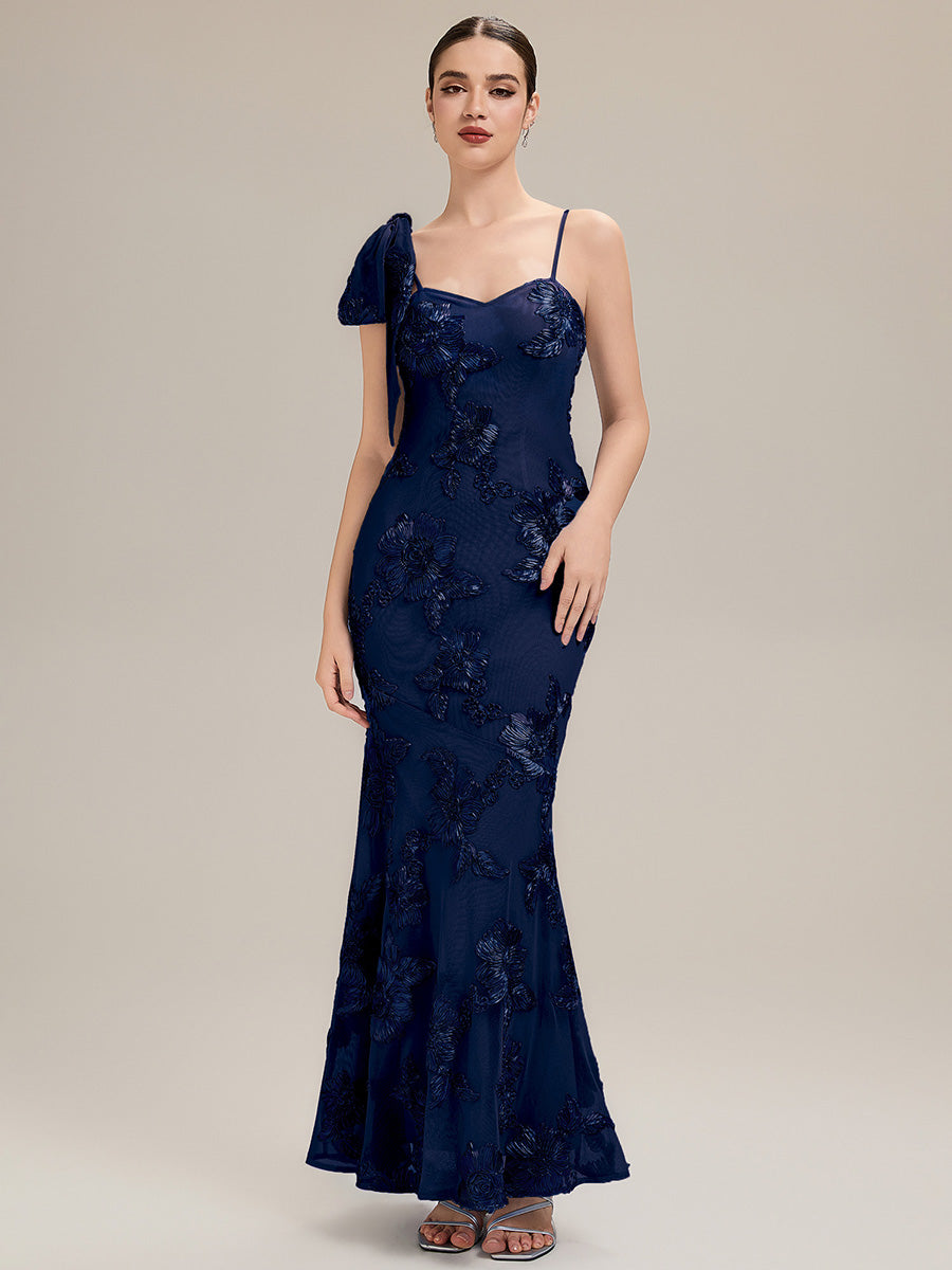Color=Navy Blue | Custom Made Sleeveless Floral Jacquard Cowl Neck Fishtail Floor Length Evening Dresses-Navy Blue 15