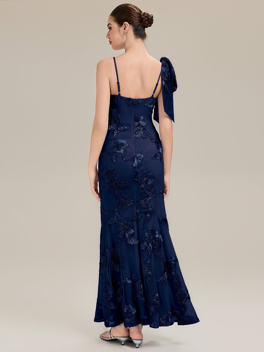 Color=Navy Blue | Custom Made Sleeveless Floral Jacquard Cowl Neck Fishtail Floor Length Evening Dresses-Navy Blue 16