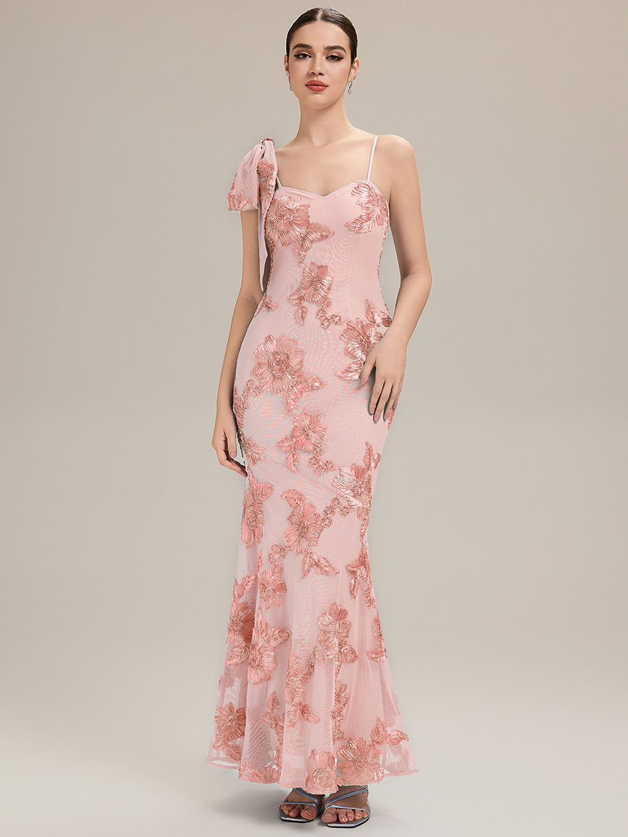 Color=Pink | Custom Made Sleeveless Floral Jacquard Cowl Neck Fishtail Floor Length Evening Dresses-Pink 18