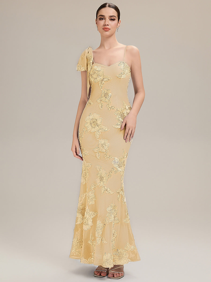 Color=Yellow | Custom Made Sleeveless Floral Jacquard Cowl Neck Fishtail Floor Length Evening Dresses-Yellow 21