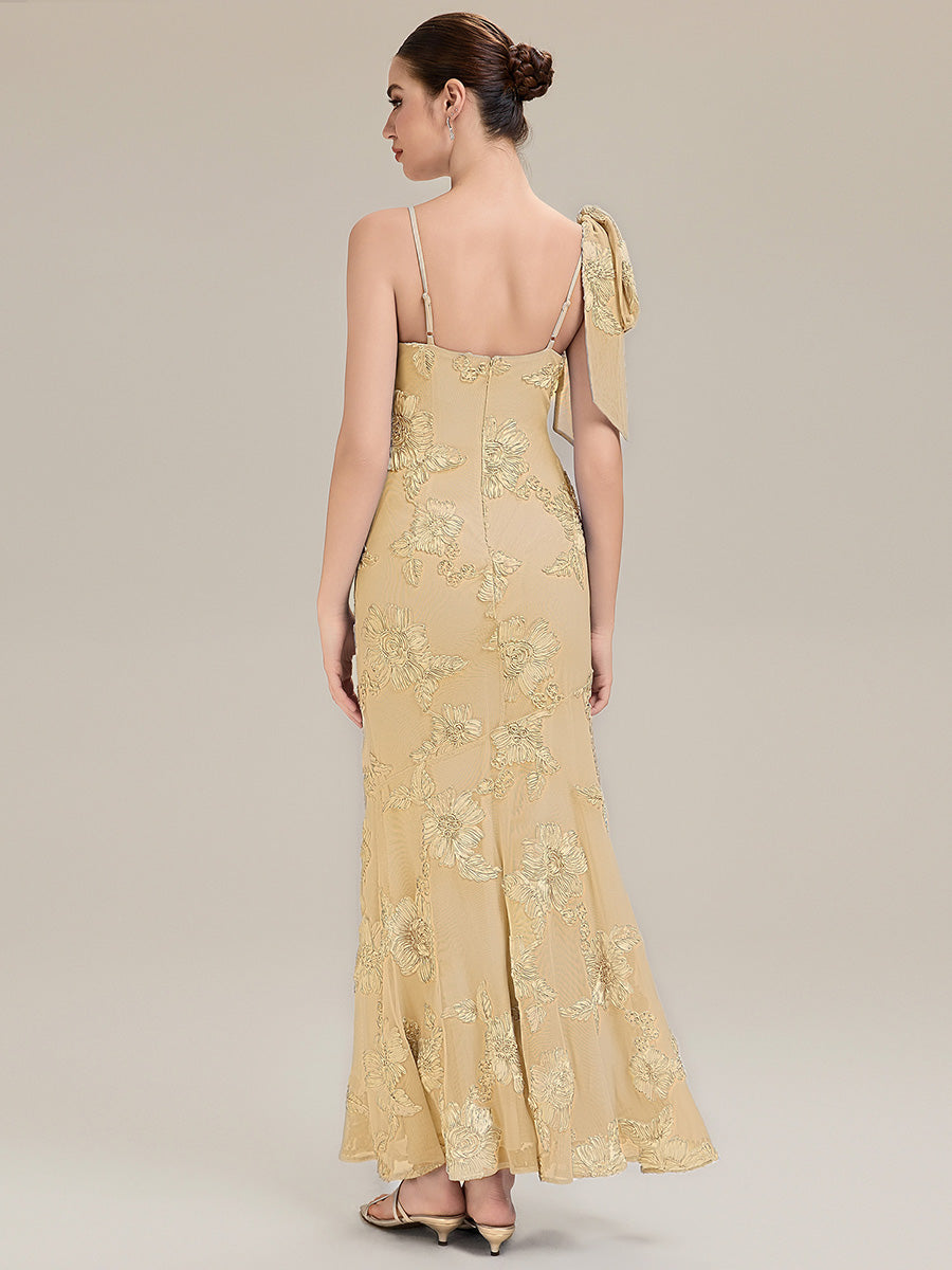 Color=Yellow | Custom Made Sleeveless Floral Jacquard Cowl Neck Fishtail Floor Length Evening Dresses-Yellow 22