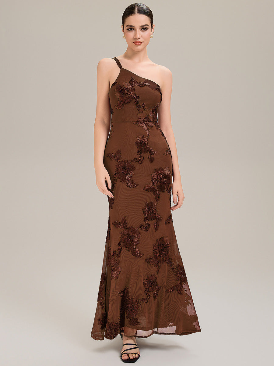 Color=Brown | Custom Made Sleeveless Asymmetrical Floral Fishtail High Stretch Evening Dresses-Brown 9