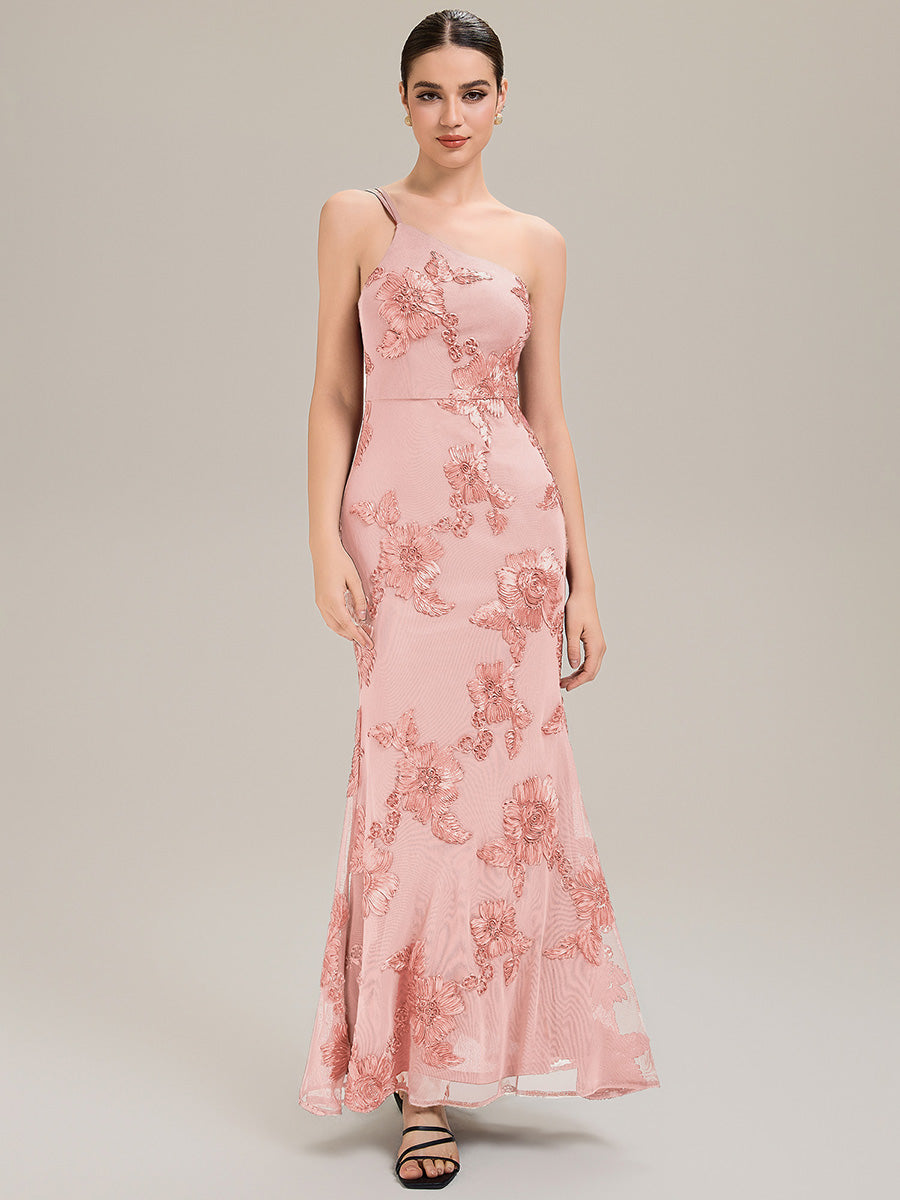 Color=Pink | Custom Made Sleeveless Asymmetrical Floral Fishtail High Stretch Evening Dresses-Pink 18