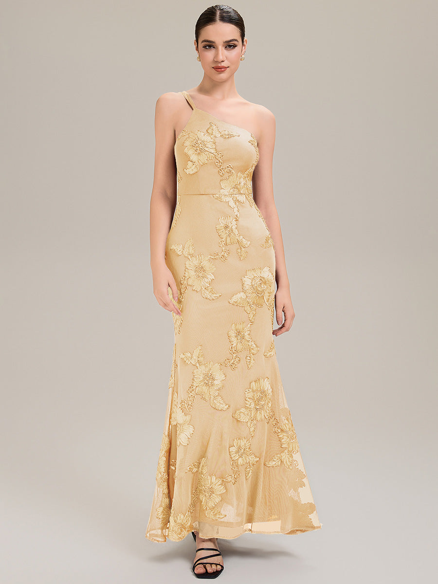 Color=Yellow | Custom Made Sleeveless Asymmetrical Floral Fishtail High Stretch Evening Dresses-Yellow 21