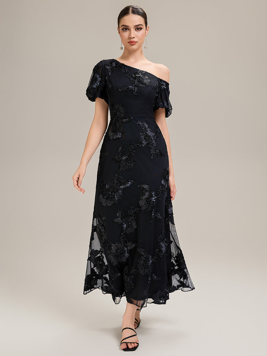 Color=Black | Custom Solutions Strapless Asymmetrical Fishtail High Stretch Maxi Evening Dresses-Black 4