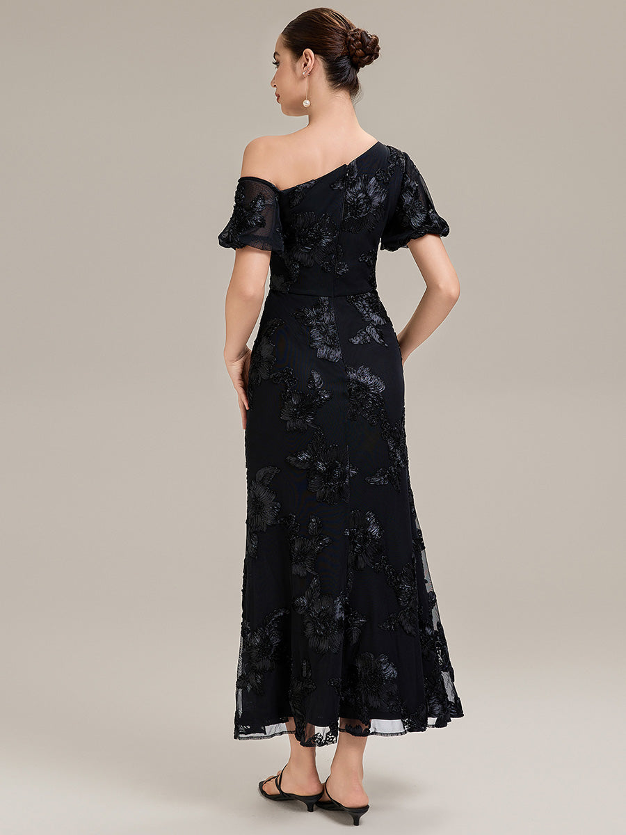 Color=Black | Custom Solutions Strapless Asymmetrical Fishtail High Stretch Maxi Evening Dresses-Black 5