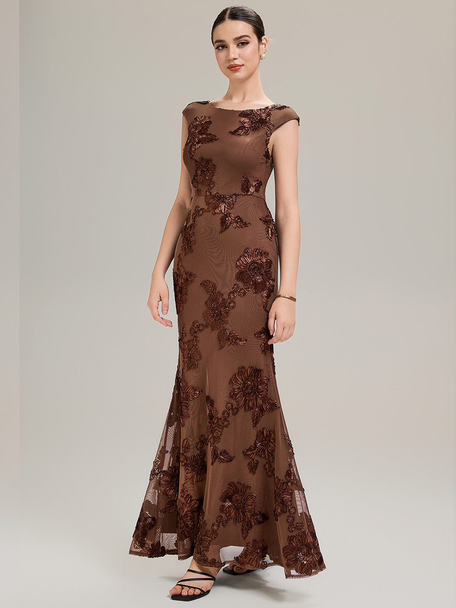 Color=Brown | Custom Made Slightly Stretchy Strapless Asymmetrical Fishtail Midi Evening Dresses-Brown 4