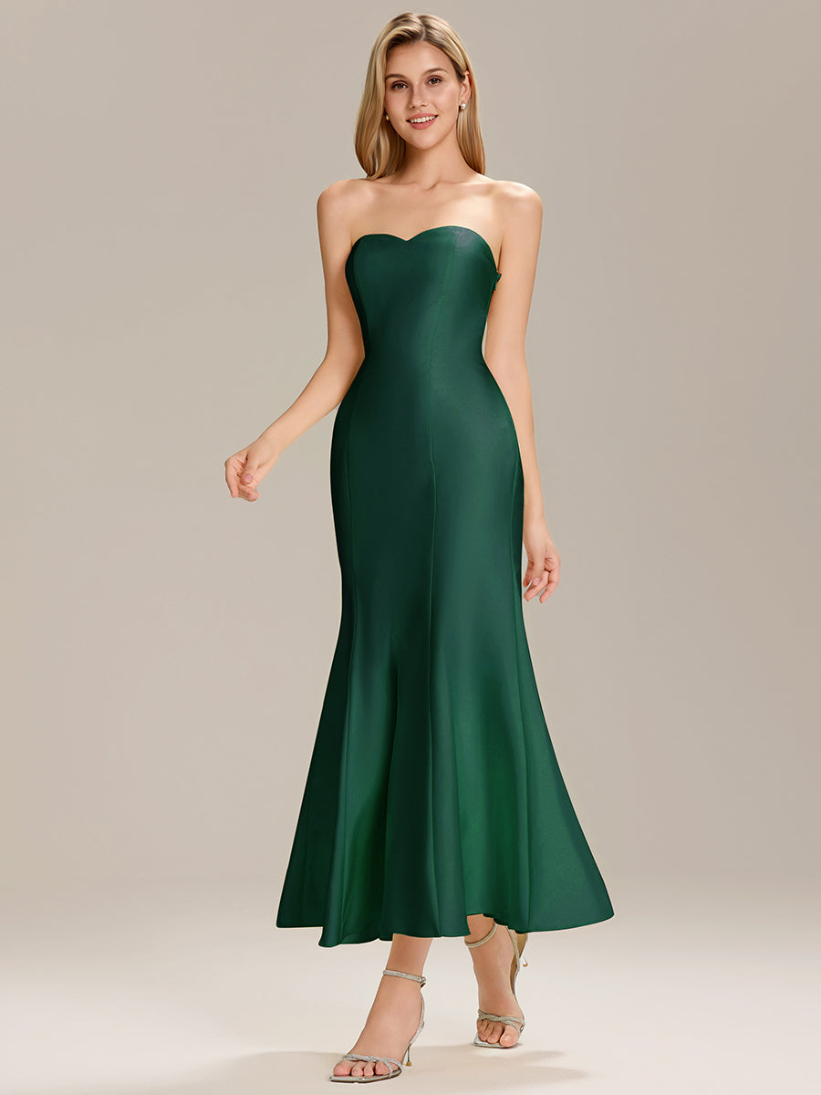 Color=Dark Green | Custom Solutions Strapless Fishtail High Stretch Maxi Wedding Guest Dress-Dark Green 5