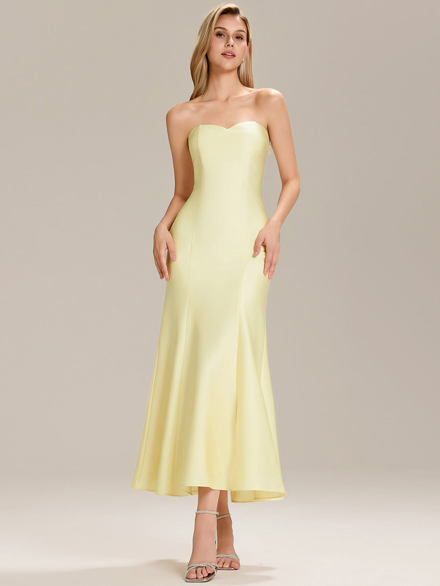 Color=Yellow | Custom Solutions Strapless Fishtail High Stretch Maxi Wedding Guest Dress-Yellow 11