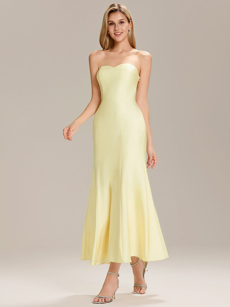 Color=Yellow | Custom Solutions Strapless Fishtail High Stretch Maxi Wedding Guest Dress-Yellow 15