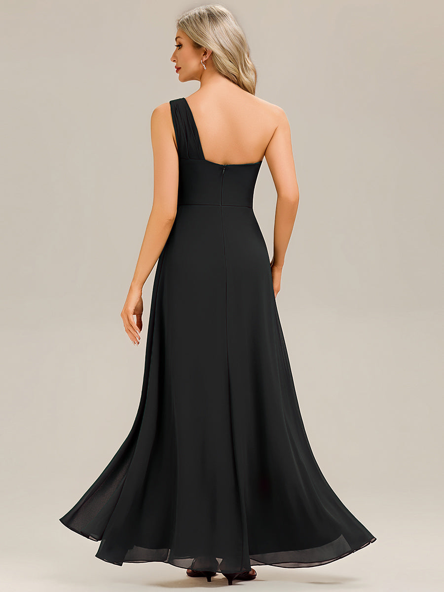 Color=Black | Custom Solutions Strapless Asymmetrical Gathered Sheath Midi Bridesmaid Dresses-Black 5