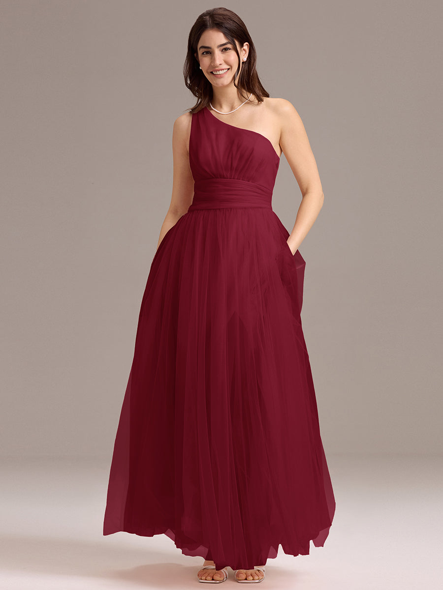 Color=Burgundy | Custom Solutions Sleeveless Asymmetrical Pleated A-Line Floor Length Bridesmaid Dresses-Burgundy 6