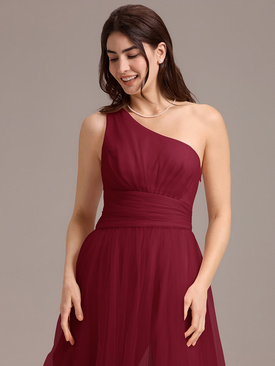 Color=Burgundy | Custom Solutions Sleeveless Asymmetrical Pleated A-Line Floor Length Bridesmaid Dresses-Burgundy 8