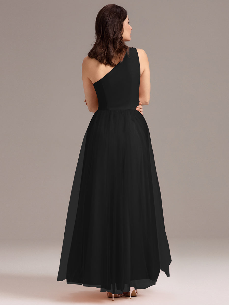 Color=Black | Custom Solutions Sleeveless Asymmetrical Pleated A-Line Floor Length Bridesmaid Dresses-Black 12