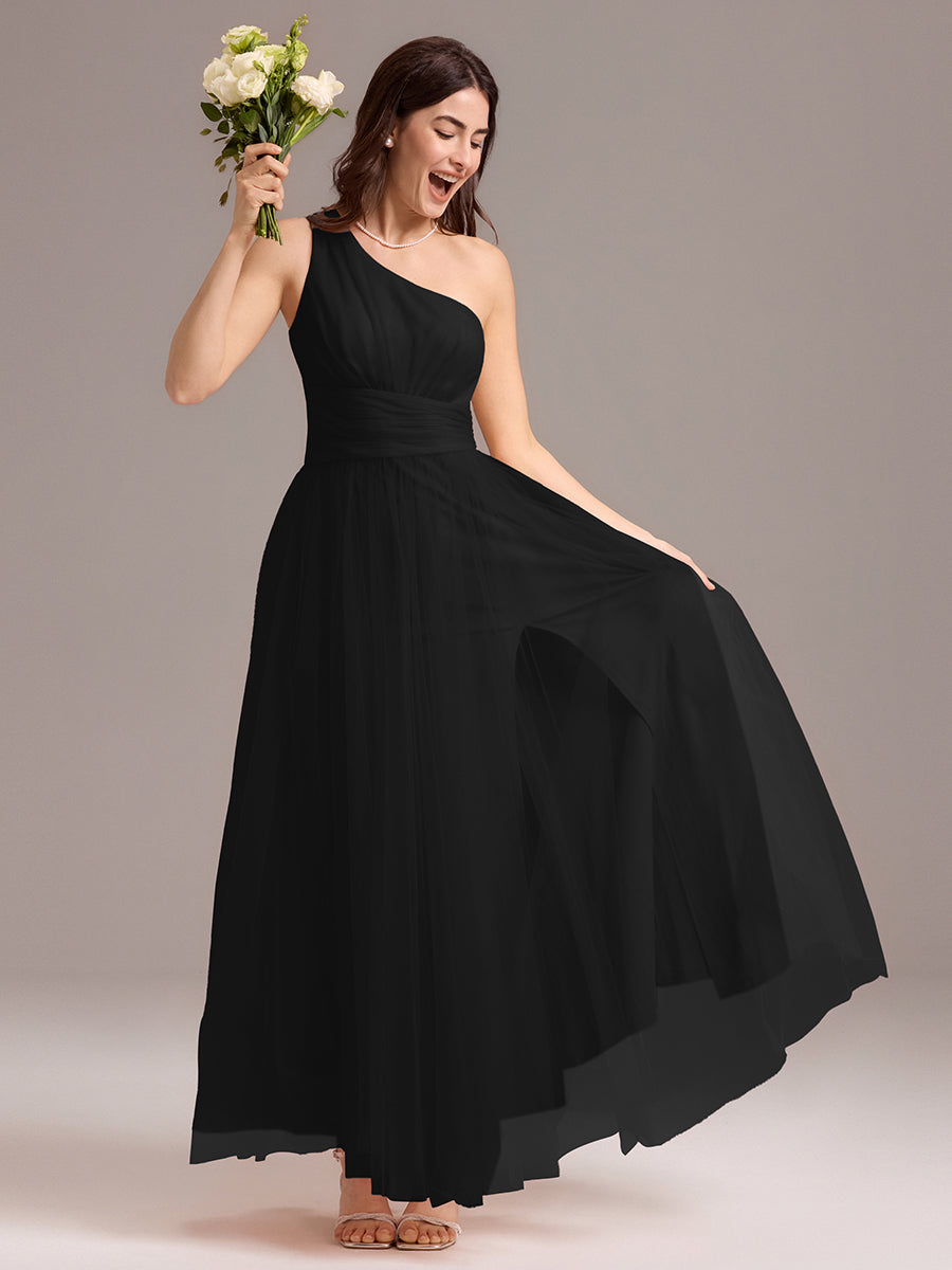 Color=Black | Custom Solutions Sleeveless Asymmetrical Pleated A-Line Floor Length Bridesmaid Dresses-Black 14
