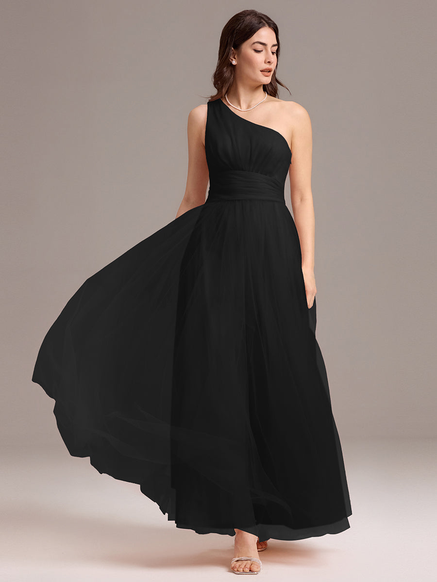 Color=Black | Custom Solutions Sleeveless Asymmetrical Pleated A-Line Floor Length Bridesmaid Dresses-Black 15