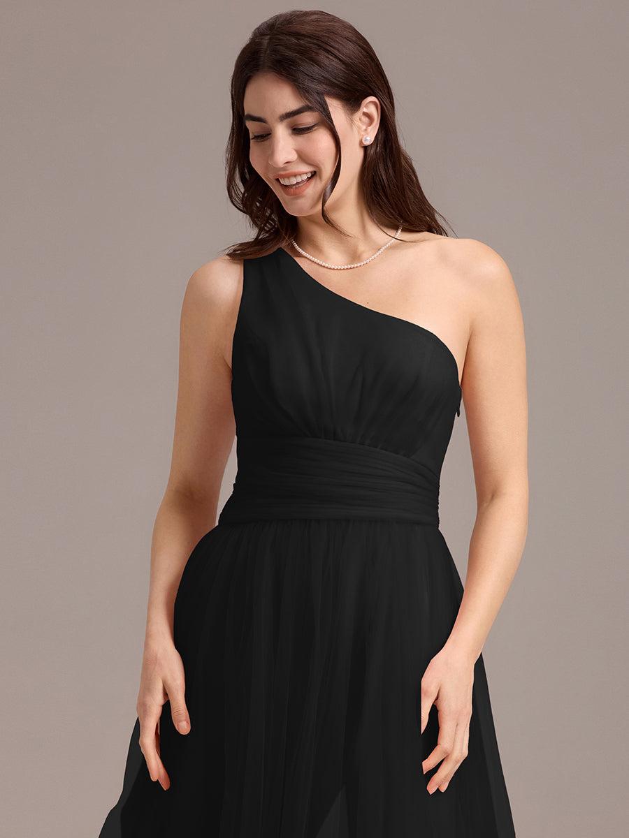 Color=Black | Custom Solutions Sleeveless Asymmetrical Pleated A-Line Floor Length Bridesmaid Dresses-Black 13