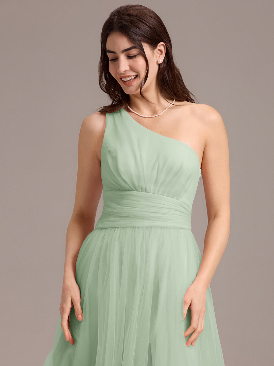 Color=Mint Green | Custom Solutions Sleeveless Asymmetrical Pleated A-Line Floor Length Bridesmaid Dresses-Mint Green 28