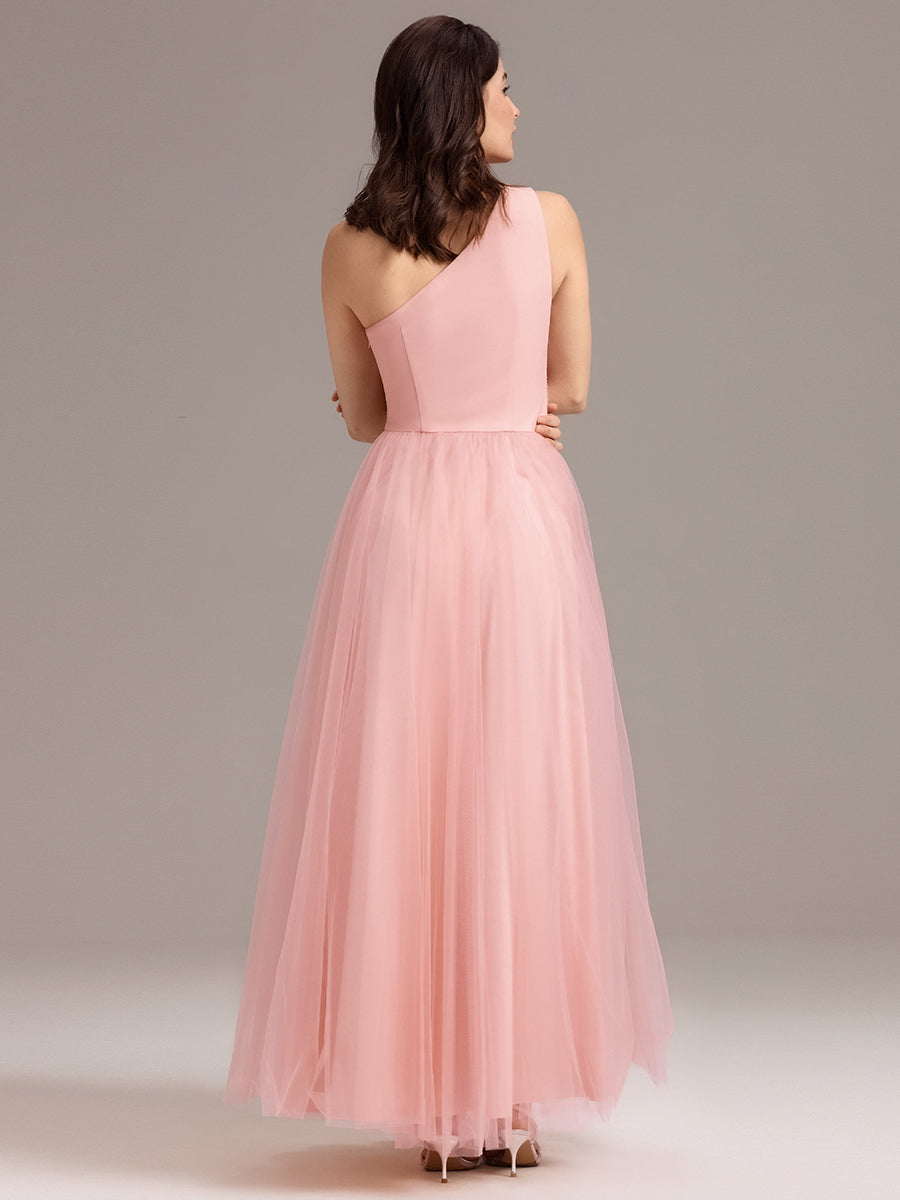 Color=Pink | Custom Solutions Sleeveless Asymmetrical Pleated A-Line Floor Length Bridesmaid Dresses-Pink 2