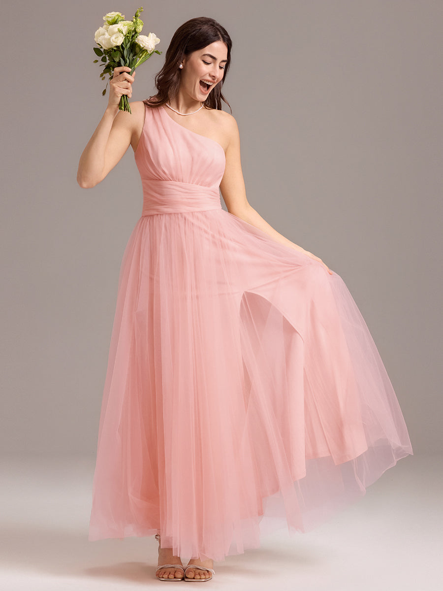 Color=Pink | Custom Solutions Sleeveless Asymmetrical Pleated A-Line Floor Length Bridesmaid Dresses-Pink 4