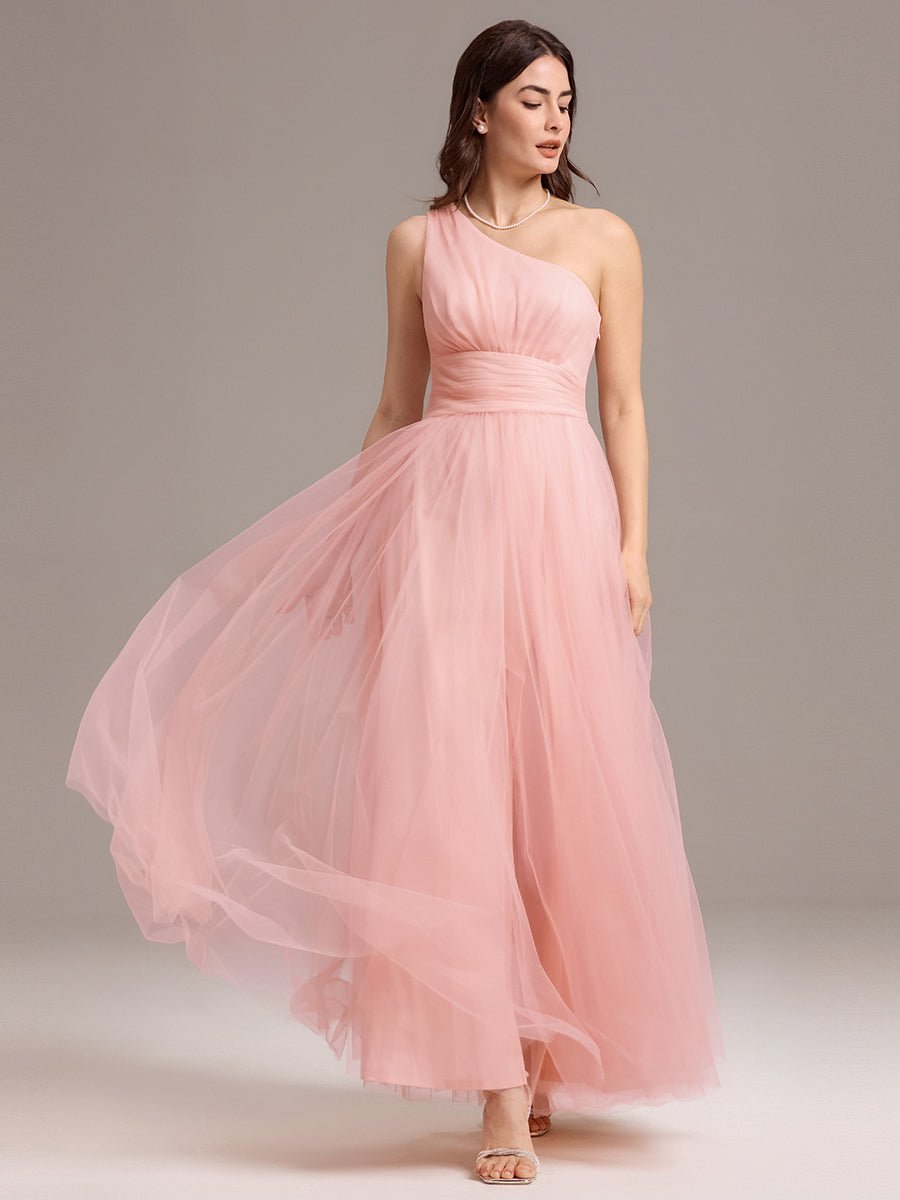 Color=Pink | Custom Solutions Sleeveless Asymmetrical Pleated A-Line Floor Length Bridesmaid Dresses-Pink 1