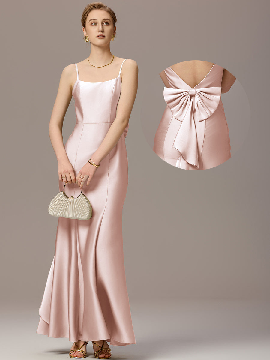 Color=Pink | Custom Made Sleeveless Square Neck Backless Mermaid Floor Length Dress with Bowknot Bridesmaid dresses-Pink 12